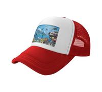 ZhaoYuGoods Baseball Cap, Ocean Dolphin Looking at You Prinetd Adjustable Mesh Back Trucker Caps, Cute Casual Sun Hat for Outdoor Sports Travel Running Red