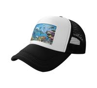 ZhaoYuGoods Baseball Cap, Ocean Dolphin Looking at You Prinetd Adjustable Mesh Back Trucker Caps, Cute Casual Sun Hat for Outdoor Sports Travel Running Black