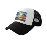 ZhaoYuGoods Baseball Cap, Sunset Beach Prinetd Adjustable Mesh Back Trucker Caps, Cute Casual Sun Hat for Outdoor Sports Travel Running Black