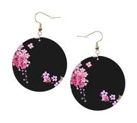 ZhaoYuGoods Beautiful Flowers Round Earrings in PVC Leather | Print Lightweight Circle Drop Earrings with Silver-Plated 925 Hooks