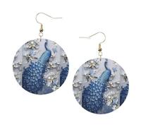 ZhaoYuGoods beautiful peacock Round Earrings in PVC Leather | Print Lightweight Circle Drop Earrings with Silver-Plated 925 Hooks
