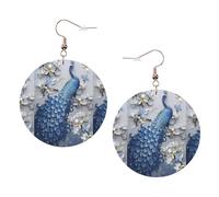 ZhaoYuGoods beautiful peacock Round Earrings in PVC Leather | Print Lightweight Circle Drop Earrings with Silver-Plated 925 Hooks