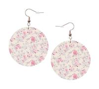 ZhaoYuGoods Beautiful vintage pink flower Round Earrings in PVC Leather | Print Lightweight Circle Drop Earrings with Silver-Plated 925 Hooks
