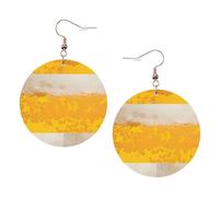 ZhaoYuGoods Beer foam Round Earrings in PVC Leather | Print Lightweight Circle Drop Earrings with Silver-Plated 925 Hooks