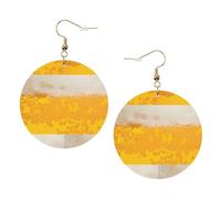 ZhaoYuGoods Beer foam Round Earrings in PVC Leather | Print Lightweight Circle Drop Earrings with Silver-Plated 925 Hooks