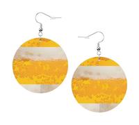 ZhaoYuGoods Beer foam Round Earrings in PVC Leather | Print Lightweight Circle Drop Earrings with Silver-Plated 925 Hooks