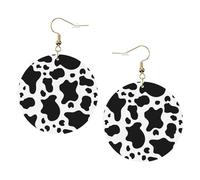 ZhaoYuGoods Black And White Cow Round Earrings in PVC Leather | Print Lightweight Circle Drop Earrings with Silver-Plated 925 Hooks