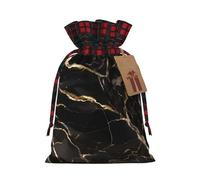ZhaoYuGoods Black Gold Marble Christmas Drawstring Gift Bag, Reusable Bags for Gifts, Holiday Presents with Tag
