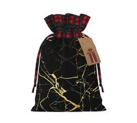 ZhaoYuGoods Black Gold Marble Christmas Drawstring Gift Bag, Reusable Bags for Gifts, Holiday Presents with Tag