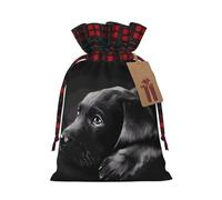 ZhaoYuGoods Black Labrador Puppy Christmas Drawstring Gift Bag, Reusable Bags for Gifts, Holiday Presents with Tag