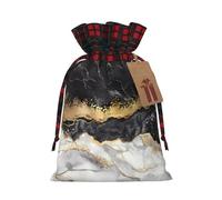 ZhaoYuGoods Black White Gold Foil Marble Christmas Drawstring Gift Bag, Reusable Bags for Gifts, Holiday Presents with Tag