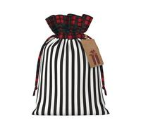 ZhaoYuGoods Black & White Stripe Christmas Drawstring Gift Bag, Reusable Bags for Gifts, Holiday Presents with Tag