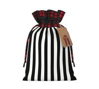ZhaoYuGoods Black & White Stripe Christmas Drawstring Gift Bag, Reusable Bags for Gifts, Holiday Presents with Tag