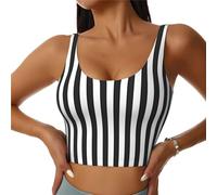 ZhaoYuGoods Black & White Stripe Print Sports Bra Stylish Sports Vest Funny Full Coverage Tank Top for Women