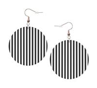 ZhaoYuGoods Black & White Stripe Round Earrings in PVC Leather | Print Lightweight Circle Drop Earrings with Silver-Plated 925 Hooks