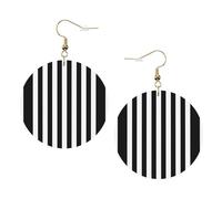 ZhaoYuGoods Black & White Stripe Round Earrings in PVC Leather | Print Lightweight Circle Drop Earrings with Silver-Plated 925 Hooks