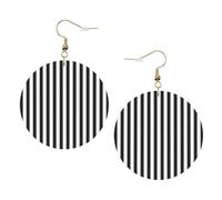 ZhaoYuGoods Black & White Stripe Round Earrings in PVC Leather | Print Lightweight Circle Drop Earrings with Silver-Plated 925 Hooks