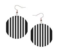 ZhaoYuGoods Black & White Stripe Round Earrings in PVC Leather | Print Lightweight Circle Drop Earrings with Silver-Plated 925 Hooks