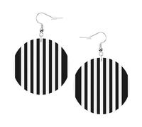 ZhaoYuGoods Black & White Stripe Round Earrings in PVC Leather | Print Lightweight Circle Drop Earrings with Silver-Plated 925 Hooks