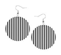 ZhaoYuGoods Black & White Stripe Round Earrings in PVC Leather | Print Lightweight Circle Drop Earrings with Silver-Plated 925 Hooks