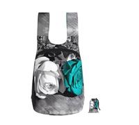 ZhaoYuGoods Black White Teal Gray Rose Flowers Print Foldable Backpack 16L Rucksack