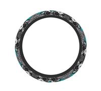 ZhaoYuGoods Black White Teal Gray Rose Flowers Printed Steering Wheel Cover, Universal Elastic Stretch Fit for Cars, Trucks, SUVs, Non-Slip Grip Colorful Auto Accessory