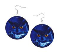 ZhaoYuGoods Blue Owl Round Earrings in PVC Leather | Print Lightweight Circle Drop Earrings with Silver-Plated 925 Hooks