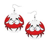 ZhaoYuGoods cartoon crab Round Earrings in PVC Leather | Print Lightweight Circle Drop Earrings with Silver-Plated 925 Hooks