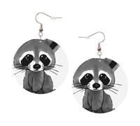 ZhaoYuGoods Cartoon Cute Raccoon Round Earrings in PVC Leather | Print Lightweight Circle Drop Earrings with Silver-Plated 925 Hooks