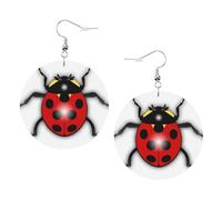 ZhaoYuGoods Cartoon Ladybug Round Earrings in PVC Leather | Print Lightweight Circle Drop Earrings with Silver-Plated 925 Hooks