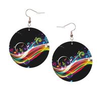ZhaoYuGoods Colorful Music Round Earrings in PVC Leather | Print Lightweight Circle Drop Earrings with Silver-Plated 925 Hooks