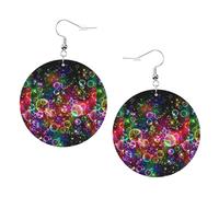 ZhaoYuGoods Colorful Rainbow Stars Round Earrings in PVC Leather | Print Lightweight Circle Drop Earrings with Silver-Plated 925 Hooks