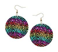 ZhaoYuGoods Colorful Rainbow Zebra Round Earrings in PVC Leather | Print Lightweight Circle Drop Earrings with Silver-Plated 925 Hooks