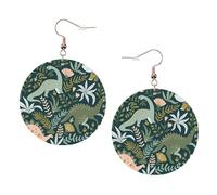 ZhaoYuGoods Cute Dinosaur Round Earrings in PVC Leather | Print Lightweight Circle Drop Earrings with Silver-Plated 925 Hooks