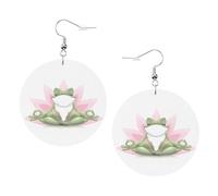 ZhaoYuGoods Cute Funny Frog Doing Yoga Round Earrings in PVC Leather | Print Lightweight Circle Drop Earrings with Silver-Plated 925 Hooks