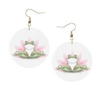 ZhaoYuGoods Cute Funny Frog Doing Yoga Round Earrings in PVC Leather | Print Lightweight Circle Drop Earrings with Silver-Plated 925 Hooks