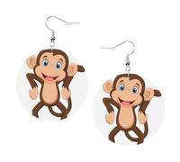 ZhaoYuGoods Cute Monkey Round Earrings in PVC Leather | Print Lightweight Circle Drop Earrings with Silver-Plated 925 Hooks