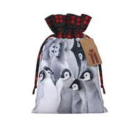 ZhaoYuGoods Cute penguin Christmas Drawstring Gift Bag, Reusable Bags for Gifts, Holiday Presents with Tag