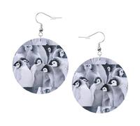 ZhaoYuGoods Cute penguin Round Earrings in PVC Leather | Print Lightweight Circle Drop Earrings with Silver-Plated 925 Hooks