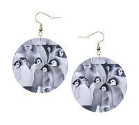 ZhaoYuGoods Cute penguin Round Earrings in PVC Leather | Print Lightweight Circle Drop Earrings with Silver-Plated 925 Hooks