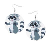ZhaoYuGoods cute raccoon Round Earrings in PVC Leather | Print Lightweight Circle Drop Earrings with Silver-Plated 925 Hooks