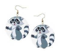 ZhaoYuGoods cute raccoon Round Earrings in PVC Leather | Print Lightweight Circle Drop Earrings with Silver-Plated 925 Hooks