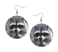ZhaoYuGoods Cute Raccoon Round Earrings in PVC Leather | Print Lightweight Circle Drop Earrings with Silver-Plated 925 Hooks