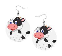 ZhaoYuGoods Dairy Cow Round Earrings in PVC Leather | Print Lightweight Circle Drop Earrings with Silver-Plated 925 Hooks