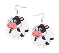 ZhaoYuGoods Dairy Cow Round Earrings in PVC Leather | Print Lightweight Circle Drop Earrings with Silver-Plated 925 Hooks