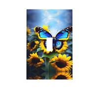 ZhaoYuGoods Decorative Light Switch Socket Outlet Covers, Sunflower Blue Butterfly Printed Durable Wall Plates Electrical Faceplate 12.5 x 8cm
