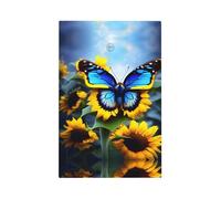 ZhaoYuGoods Decorative Light Switch Socket Outlet Covers, Sunflower Blue Butterfly Printed Durable Wall Plates Electrical Faceplate 12.5 x 8cm