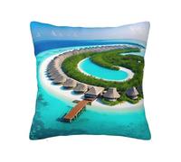 ZhaoYuGoods Decorative Pillow Cover, Cute Maldives Scenery Print, Double-Sided Design, Polyester