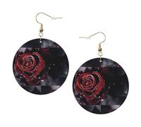 ZhaoYuGoods Dew rose Round Earrings in PVC Leather | Print Lightweight Circle Drop Earrings with Silver-Plated 925 Hooks