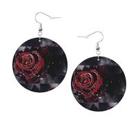 ZhaoYuGoods Dew rose Round Earrings in PVC Leather | Print Lightweight Circle Drop Earrings with Silver-Plated 925 Hooks